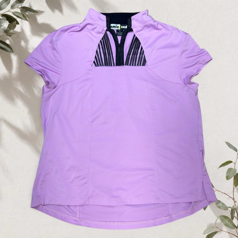 Jamie Sadock Golf Top Lavender Lilac Mock Neck 1/4 Zip Cage Detail Size M